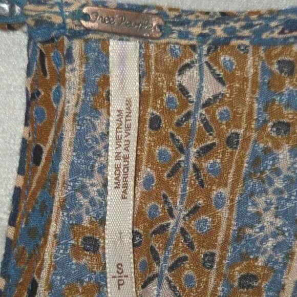 Free People Boho Blue & Brown Floral Print Tie-Waist Romper Size S - Picture 5 of 9
